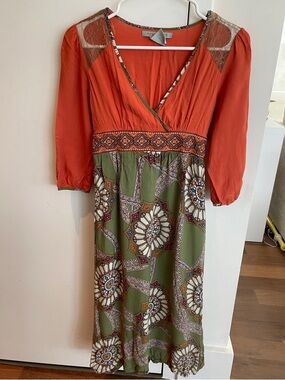 Flying Tomato Orange and Olive Printed Wrap Midi Dress